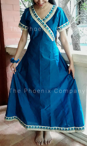 Blue Floral Anarkali Dress