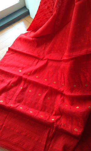 Red Ahimsa Silk and Cotton Saree