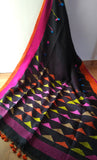 Black & Pink Linen Saree with Jamdani Work