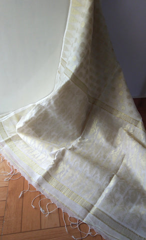 White and Gold Ahimsa Silk and Tissue Saree