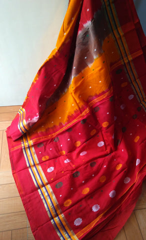 Red with Mustard Cotton Saree