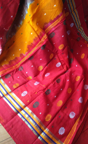 Red with Mustard Cotton Saree