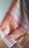 White with Red & Yellow Cotton Saree