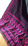 Black & Pink Floral Cotton Saree