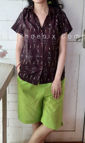 Jamun Ikat Shirt & Lime Green Shorts Set