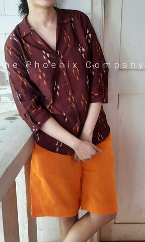 Maroon Ikat Shirt & Orange Shorts Set