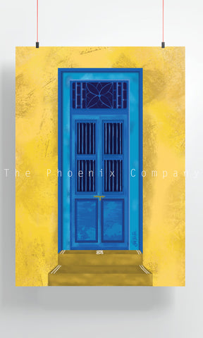 Blue Madras Door Print