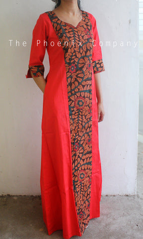 Red Printed Kalamkari Dress